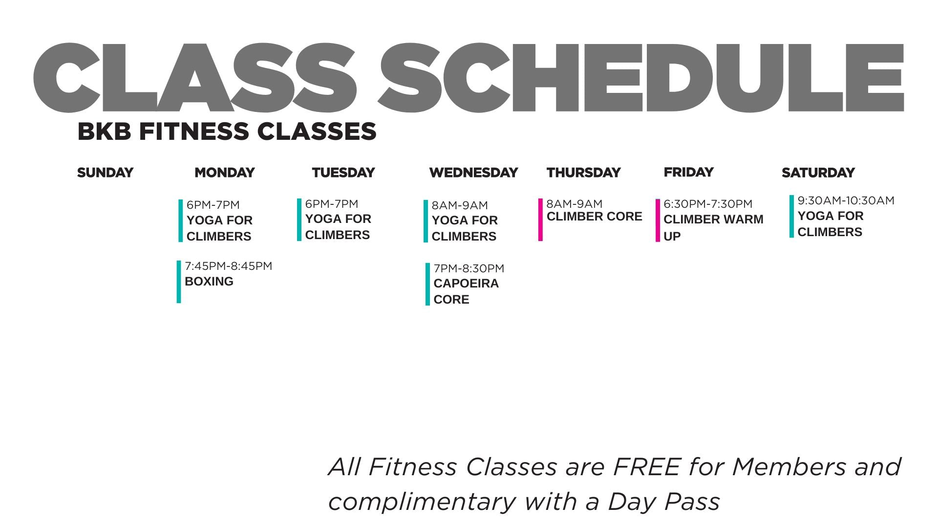 BKB Fitness Class Schedule 